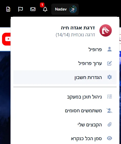 הגדרות חשבון