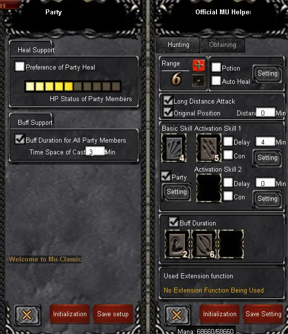 ME - הגדרות Party / Heal Support / Buff Support.