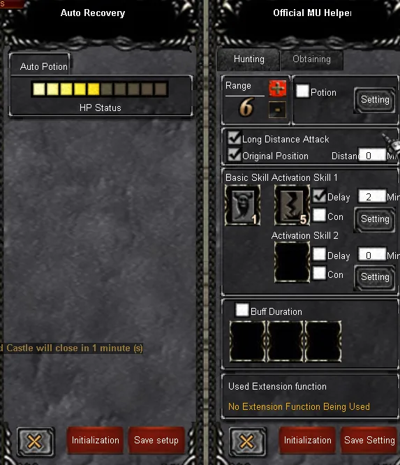 MG - Potion / Auto Recovery לפי ההגדרה המצורפת.