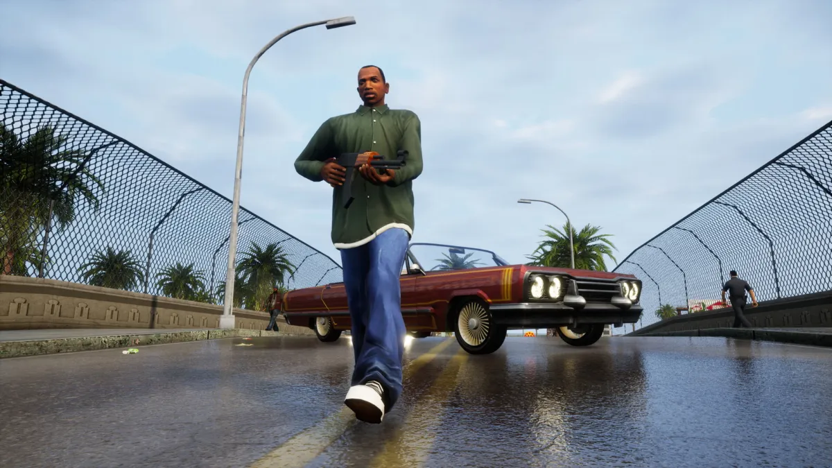 צילום מסך מ-GTA סן אנדראס Definitive Edition - סי ג'יי ברחובות לוס סנטוס
